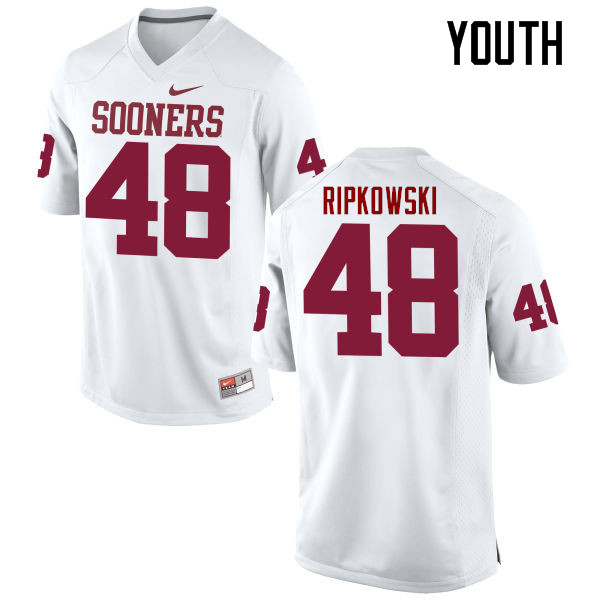 Youth Oklahoma Sooners #48 Aaron Ripkowski College Football Jerseys Game-White - Click Image to Close